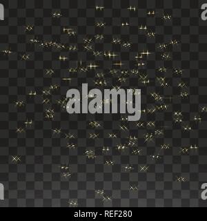 The dust is yellow. yellow sparks and golden stars shine with special light. Vector sparkles on a transparent background. Christmas light effect. Sparkling magical dust particles Stock Vector