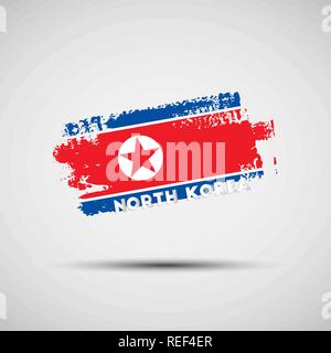 Flag of North Korea. Vector illustration of grunge brush stroke with North Korean national flag colors for your graphic and web design Stock Vector