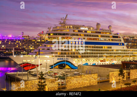 Funchal Aida cruise ship moored in Funchal harbour overnight Funchal Madeira Portugal EU Europe Stock Photo