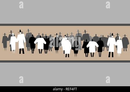 Large group of people standing. Each silhouette is separate and can be used individually. Silhouettes crowd background. The concept of community, dive Stock Vector