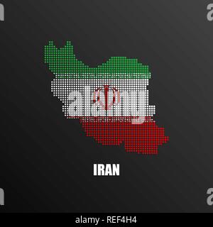 Vector illustration of abstract halftone map of Iran made of square pixels with Iranian national flag colors for your graphic and web design Stock Vector