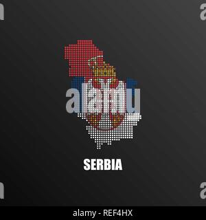 Vector illustration of abstract halftone map of Serbia made of square pixels with Serbian national flag colors for your graphic and web design Stock Vector