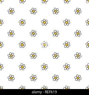 Chamomile flowers hand drawn vector seamless pattern. Nature daisies background in modern style. Floral cartoon texture for surface design, textile, w Stock Vector