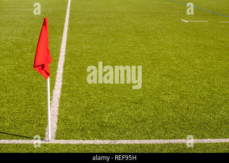 Flags on a soccer field, stop and warning concept Stock Photo