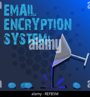 Word writing text Email Encryption System. Business concept for Authentication mechanism of an email message Cocktail Wine Glass Pouring Liquid with S Stock Photo