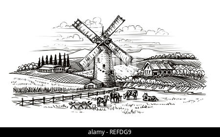 Village scenery drawing landscape hi-res stock photography and images -  Alamy