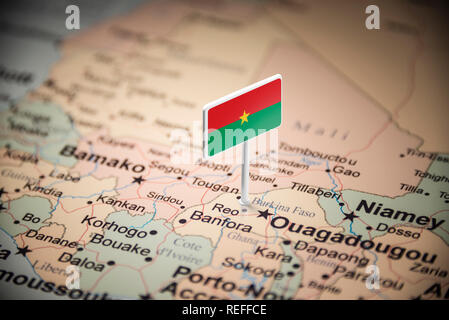 Burkina Faso Marked with a Flag on the Map Stock Image - Image of flag,  land: 137427203
