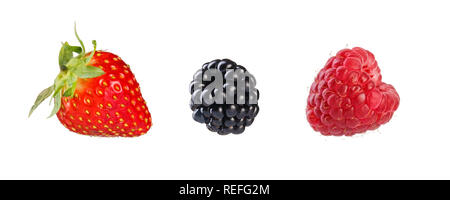 Collection of fresh mixed berries. Isolated on white background. Stock Photo