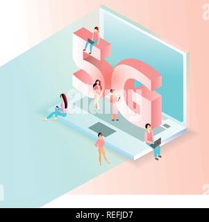 Isometric 5G wireless network illustration. Eps 10 Stock Vector