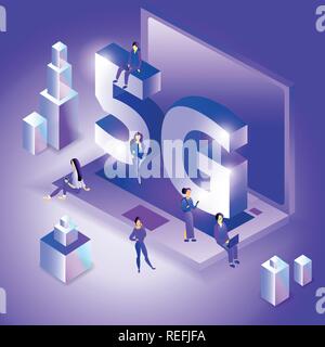 Isometric 5G wireless network illustration. Eps 10 Stock Vector