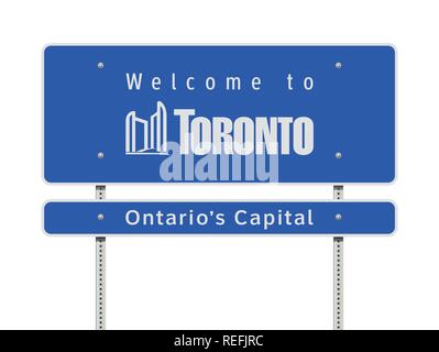 Vector illustration of the Welcome to Toronto Ontario's Capital blue road sign Stock Vector