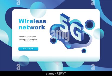 Isometric 5G network illustration. Landing page template. Vector Stock Vector