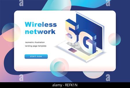 Isometric 5G wireless network vector illustration Stock Vector