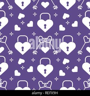 Seamless pattern with hearts, lock, keys in heart shape. Greeting card happy Valentine's Day. Romantic background. Design for banner, poster or print. Stock Vector