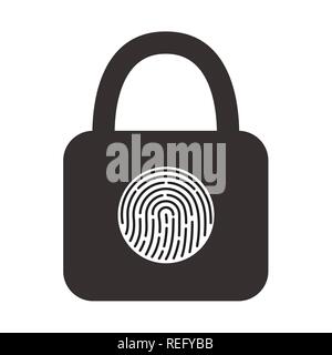 Icon of a hinged lock with a fingerprint scanner for its opening. Stock Vector