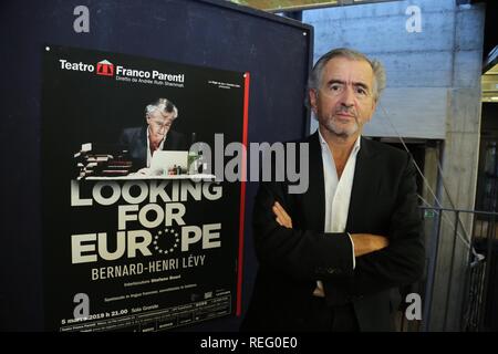 The French philosopher and activist Bernard Henry Levy presents the show Looking for Europe, which will be staged at the Parenti theater and in all the major cities of the continent close to the European elections with the aim of shaking and reawakening the pro-European spirit to stem populism and nationalisms. In the photo Bernard Henry Levy ( Credit: Independent Photo Agency Srl/Alamy Live News Stock Photo