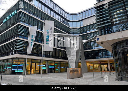 Munich, Deutschland. 21st Jan, 2019. Exterior Siemens headquarters, building, headquarters in Werner von Siemens Strasse 1 in Munich, | usage worldwide Credit: dpa/Alamy Live News Stock Photo