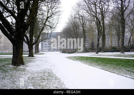 View of the snow-covered Cinquantenaire park in Brussels, Belgium on Jan. 22, 2019. Stock Photo