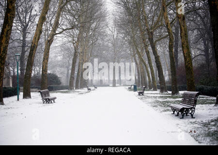 View of the snow-covered Cinquantenaire park in Brussels, Belgium on Jan. 22, 2019. Stock Photo