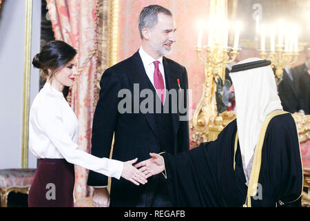 Madrid, Spain. 22nd Jan, 2019. King Felipe VI of Spain, Queen Letizia of Spain attend the Foreign Ambassadors reception at The Royal Palace on January 22, 2019 in Madrid, Spain. Credit: Jimmy Olsen/Media Punch ***No Spain***/Alamy Live News Stock Photo