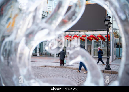 Harbin, Harbin, China. 22nd Jan, 2019. Harbin, CHINA-A glimpse of architectures in Harbin from a hole of ice sculpture in Harbin, northeast ChinaÃ¢â‚¬â„¢s Heilongjiang Province. Credit: SIPA Asia/ZUMA Wire/Alamy Live News Stock Photo