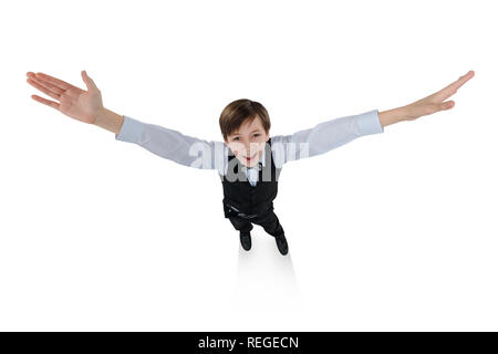 School boy showing something big Stock Photo