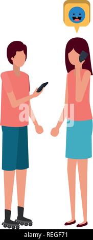 young couple with speech bubble avatar character Stock Vector