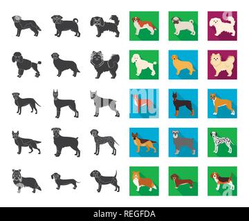 Dog breeds black,flat icons in set collection for design.Dog pet vector ...