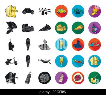 Country Italy black,flat icons in set collection for design. Italy and landmark vector symbol stock  illustration. Stock Vector