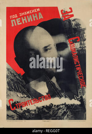 Under the banner of Lenin for socialist construction. Date/Period: 1930. Width: 72.3 cm. Height: 99.9 cm. Author: Gustavs Klucis. Klutsis, Gustav. Stock Photo