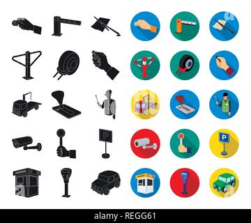 Parking for cars black,flat icons in set collection for design. Equipment and service vector symbol stock  illustration. Stock Vector