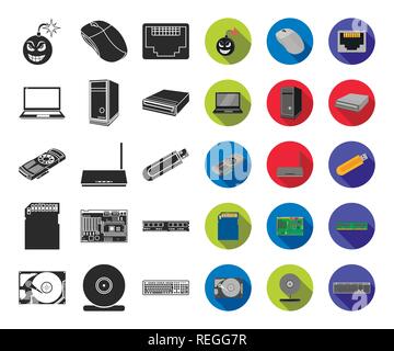 Personal computer black,flat icons in set collection for design. Equipment and accessories vector symbol stock  illustration. Stock Vector