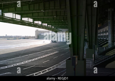 Templehof airport in Berlin Germany airport runway with an old airplane parked Stock Photo