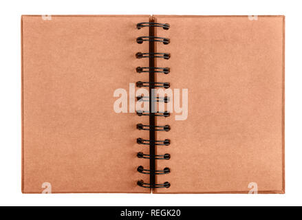 Opened old note book on white background Stock Photo