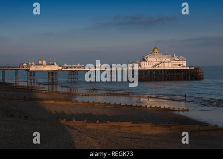 Eastbourne Pier in the county of East Sussex, on the south coast of England in the UK. Late afternoon in the winter (January) Stock Photo