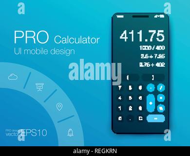 Smartphone With Calculator App, Vector realistic modern illustration. Stock Vector