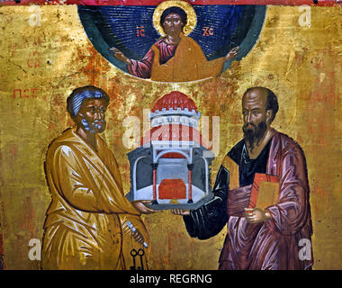 Cretan painter 16th Century The Apostles Peter and Paul, Greek, Greece, Icon. Stock Photo