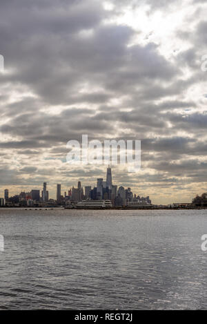 View on the skyscrapers of Manhattan New York and the Hudson river in winter from Weehawken - 2 Stock Photo