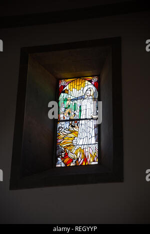 Mosaic window  - Interior of the Iglesia Santa Lucia de Tirajana Church, build in 1898 Stock Photo