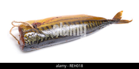 Smoked Scomber fish isolated on white background. Stock Photo