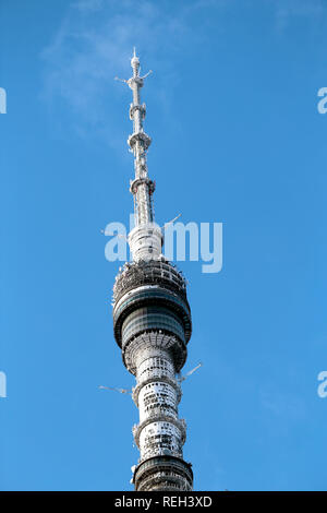 Beautiful winter photo of the Ostankino tower in Moscow against the blue sky Stock Photo