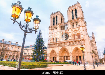 Cathedral of Notre Dame de Paris at Christmas Stock Photo