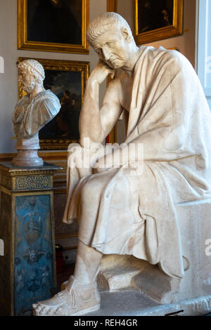 Italy Rome Galleria Spada Gallery Palazzo statue of Greek philosopher, Aristotle in a sitting thinking pose Stock Photo