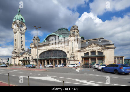 Limoges, France - September 10, 2013: People at Limoges-Benedictins Train Station in Limoges. Built in 1929, it's considered as one of the most beauti Stock Photo