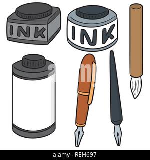 vector set of fountain pen and ink bottle Stock Vector Image & Art - Alamy