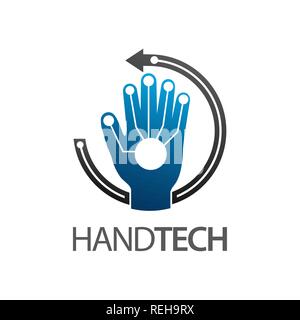 Hand technology logo concept design. Circle arrow Symbol graphic template element vector Stock Vector
