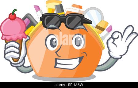 With ice cream cosmetic bag isolated in the cartoons Stock Vector