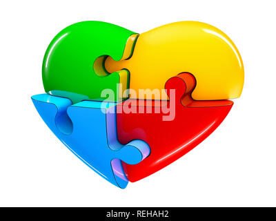 4 part jigsaw puzzle heart diagram illustration isolated on white background. Stock Photo