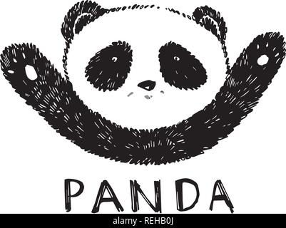 Hand drawn panda. Vector illustration isolated on white. Panda Logo Design Inspiration. Stock Vector