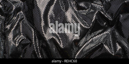 Gray black metalic silver polka dot fabric texture background Stock Photo